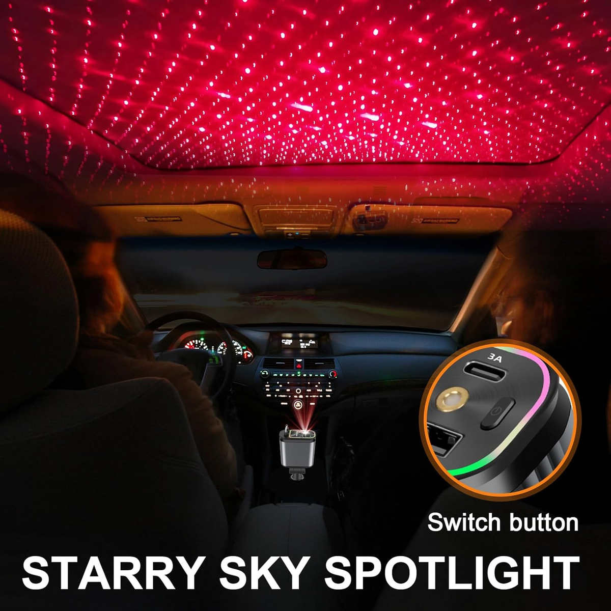 4-In-1 Car Phone Charger with Star Light