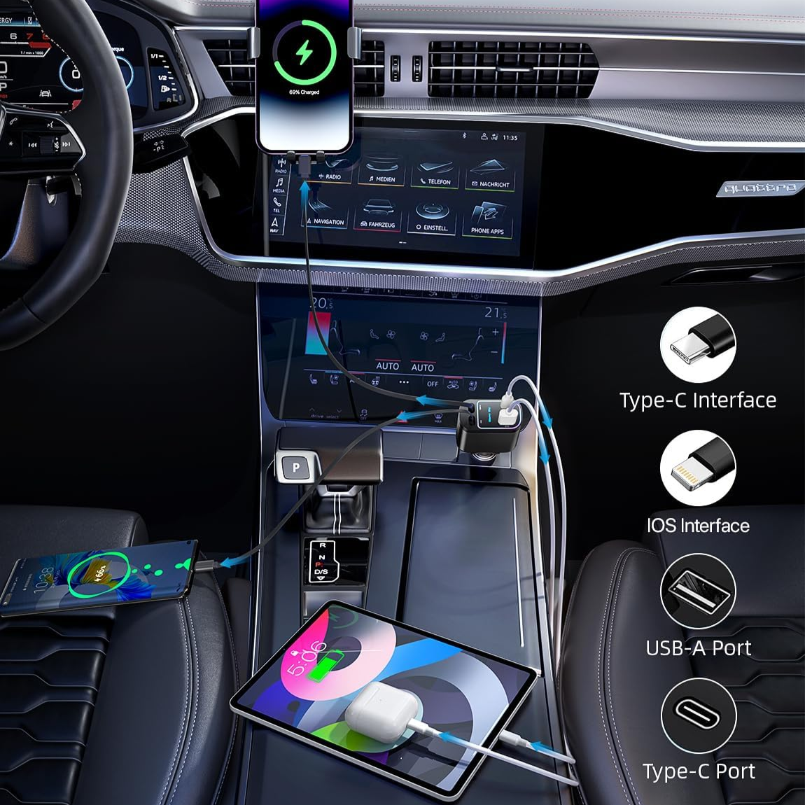 4-In-1 Car Phone Charger with Star Light