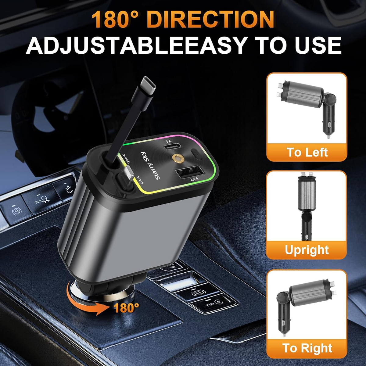 4-In-1 Car Phone Charger with Star Light