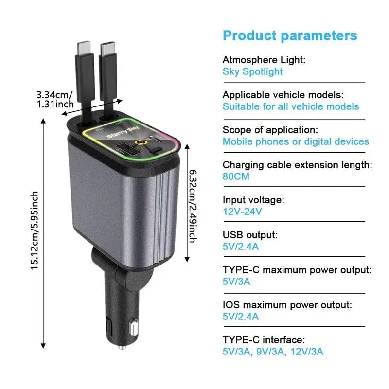 4-In-1 Car Phone Charger with Star Light